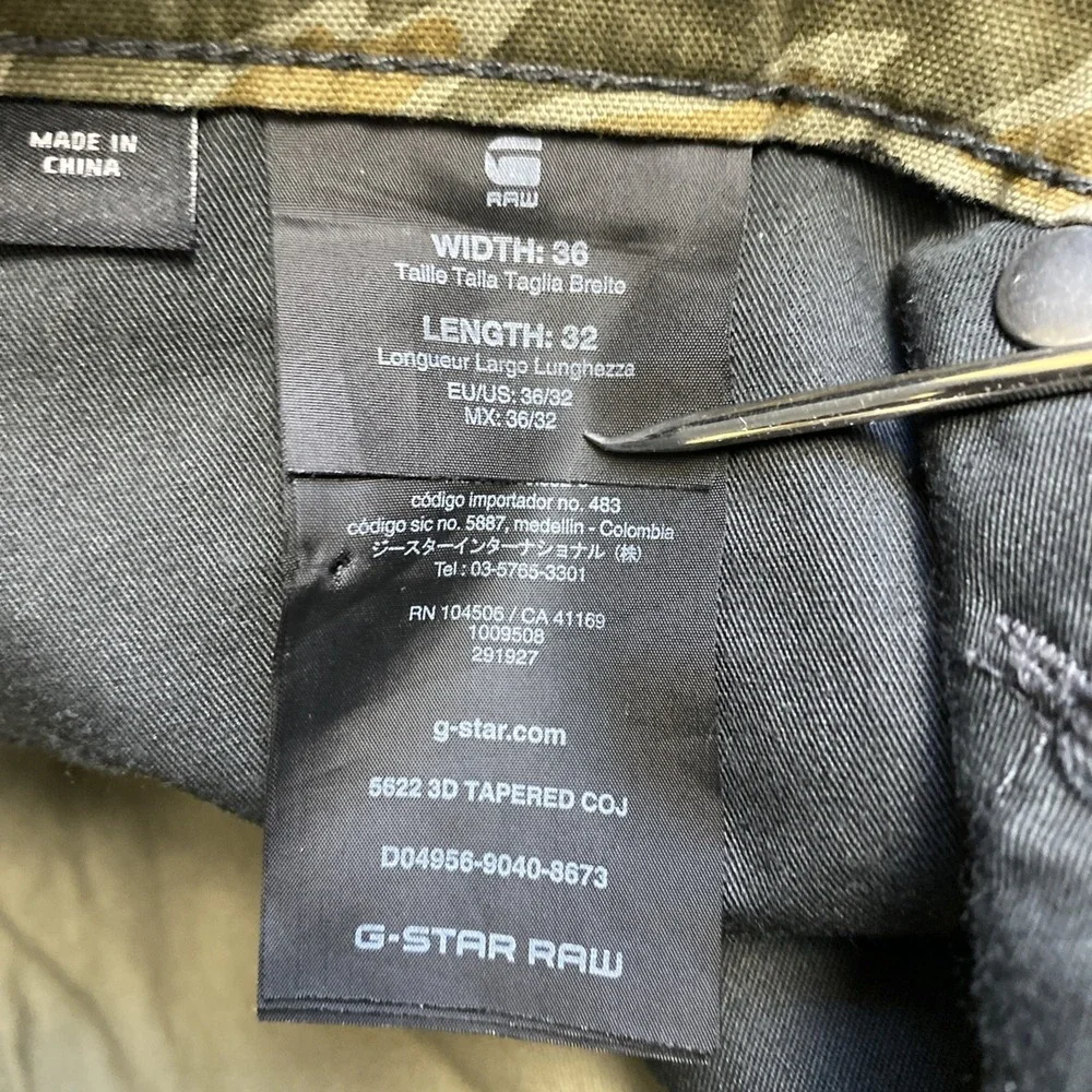 G Star Raw 5622 MENS SIZE 36X32 3D Tapered Camo Denim Pharrell Green Woodland
